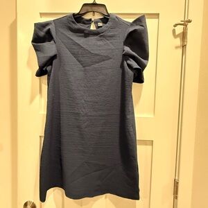 Blue Puff Sleeve Shift Dress